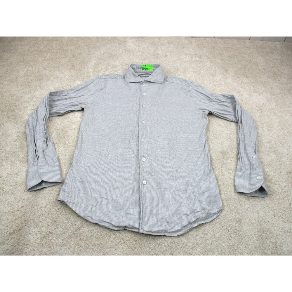 Canali Shirt Men Medium M Gray Striped Cotton Long Sleeve Casual Button Up Italy